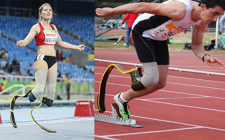 Los atletas paralímpicos Sara Andrés y Alberto Ávila desfilan en la Fashion Week de Madrid