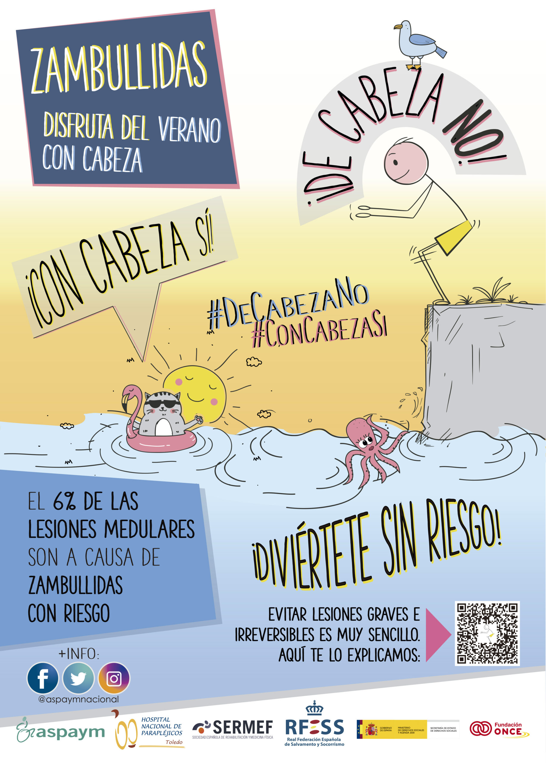 La campaña de prevención de lesiones medulares por una mala zambullida insiste este año en un llamamiento a la prudencia de los bañistas