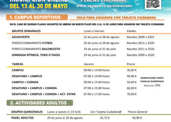 Abierta hasta el 30 de mayo la inscripción en el programa municipal Azuverano