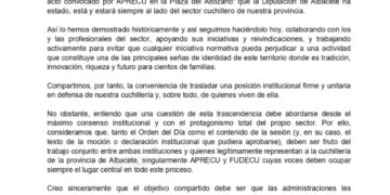 Carta del presidente de la Diputación de Albacete, Santi Cabañero, al alcalde de Albacete, Manuel Serrano