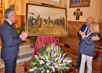 El pintor Fernando Vaquero plasma la primera piedra de la ermita de la Virgen de Gracia en el cuadro del Santo Voto